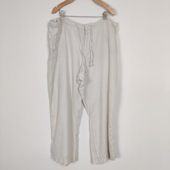 Old Navy Women's Cropped Pants Size 18 Cream Linen Airy Comfy Daily Resortwear - Picture 1 of 10